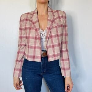 Y2K Worthington Pink Plaid Crop Blazer NWT Size 8